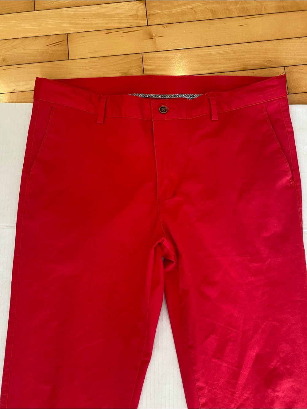 European brand in Raspberry Red Slim Cotton Mix Chino Pants Size Euro 48/US 16 - Picture 2 of 16